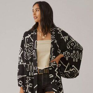 ANTHROPOLOGIE Abstract Black and White Duster Kimono